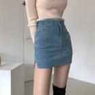 High Waist Corduroy Slit A-line Skirt