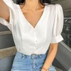 Plunge-neck Puff-sleeve Blouse
