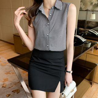 Sleeveless Houndstooth Shirt