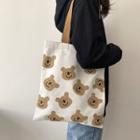 Cartoon Bear Print Tote Bag Khaki - One Size