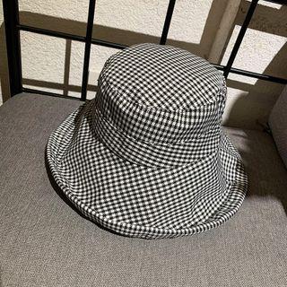 Plaid Boater Hat Black & White - One Size