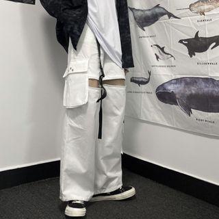 Drawstring Hem Side Pocket Buckled Cargo Pants