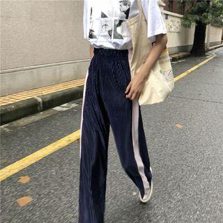 Color-block Loose-fit Pants Blue - One Size