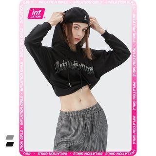 Rhinestone Gothic-letter Crop Hoodie