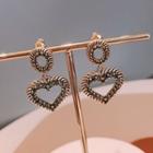 Heart Drop Ear Stud 1 Pair - Black & Gold - One Size