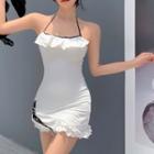 Spaghetti Strap Mini Sheath Dress / Lace Jacket