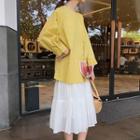 Plain Long-sleeve T-shirt / High Waist Midi Skirt