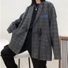 Buckled Letter Embroidered Plaid Blazer