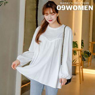 Plus Size Balloon-sleeve Lace-yoke Blouse