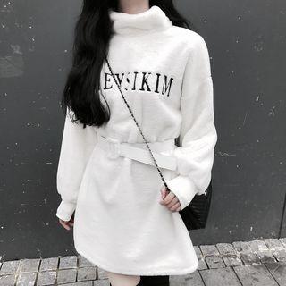 Lettering Mock-neck Mini Sweatshirt Dress