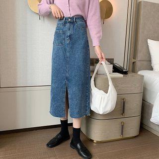 Midi High-waist Denim Skirt