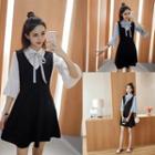 Set: Bell-sleeve Blouse + A-line Pinafore