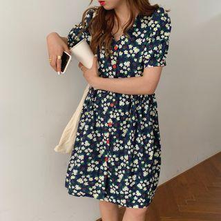 Short-sleeve Floral V-neck Dress Floral - One Size