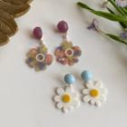 Flower Dangle Earring 1 Pair - Silver Needle - White & Blue - One Size
