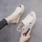Peep-toe Slingback Platform Wedge-heel Sandals