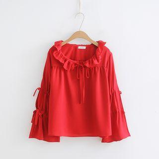 Tie Neck Ruffle Blouse