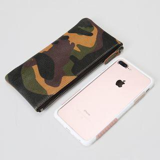 Camo Print Genuine Leather Long Wallet Brown Yellow - One Size