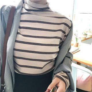 Striped Turtleneck Long-sleeve Slim-fit Top