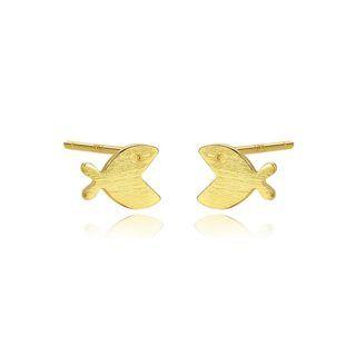 Sterling Silver Plated Gold Simple Cute Fish Stud Earrings Golden - One Size