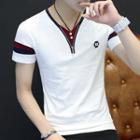 V-neck Short-sleeve Colour Block T-shirt