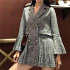 Bell-sleeve Plaid Double-breasted Blazer As Shown In Figure - One Size