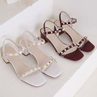 Pvc Strap Studded Chunky Heel Sandals
