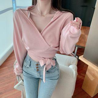 Tie-strap Cropped Hoodie Pink - One Size