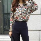 Notched-collar Floral Pattern Blouse