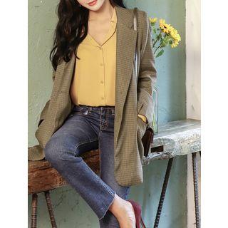 Padded-shoulder Check Blazer