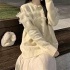 Cold-shoulder Mesh Trim Sweater / Asymmetrical Midi A-line Skirt