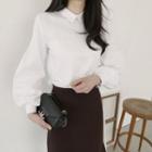 Balloon-sleeve Keyhole-back Blouse
