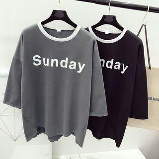 Lettering Loose-fit 3/4-sleeve T-shirt