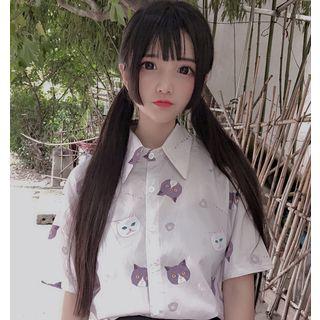 Cat Print Short-sleeve Shirt As Shown In Figure - One Size