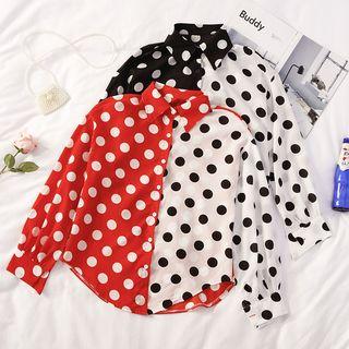 Long-sleeve Color Block Polka Dot Shirt