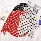 Long-sleeve Color Block Polka Dot Shirt