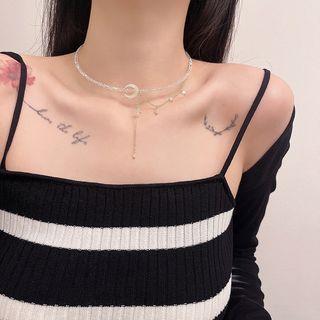 Moon Bead Faux Crystal Choker Choker - Gold - One Size