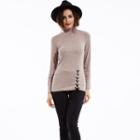 Turtleneck Lace-up Long-sleeve Top