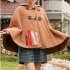 Toggle-button Hooded Cape Jacket Brown - One Size