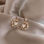 Heart Faux Pearl Drop Earring 1 Pair - Silver Needle - White - One Size