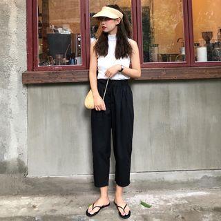 Plain Slim-fit Camisole Top / High-waist Cropped Pants