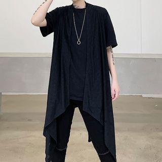 Short-sleeve Open-front Long Jacket