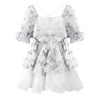 Puff-sleeve Butterfly Print Mini A-line Dress