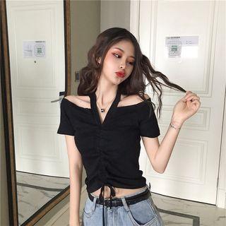 Halter Front Drawstring Crop Top