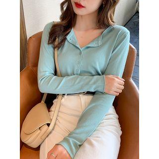 Long-sleeved Plain Knit Top