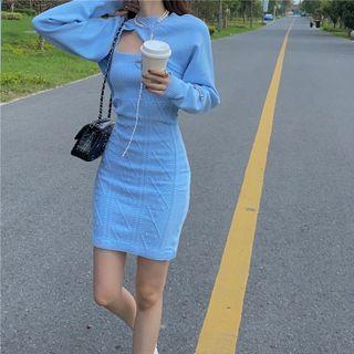 Cropped Sweater / Spaghetti Strap Cable Knit Mini Bodycon Dress