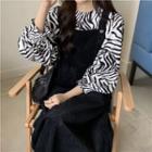 3/4-sleeve Zebra Top / Midi Overall Dress