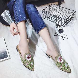 Floral Embroidered Pointy Mules