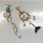 Mermaid Earring 1 Pair - Gold & Blue - One Size