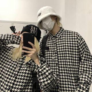 Houndstooth Print Long-sleeve Shirt