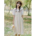 Short-sleeve Sailor Collar Blouse / Floral Embroidered Overall Dress / Set
